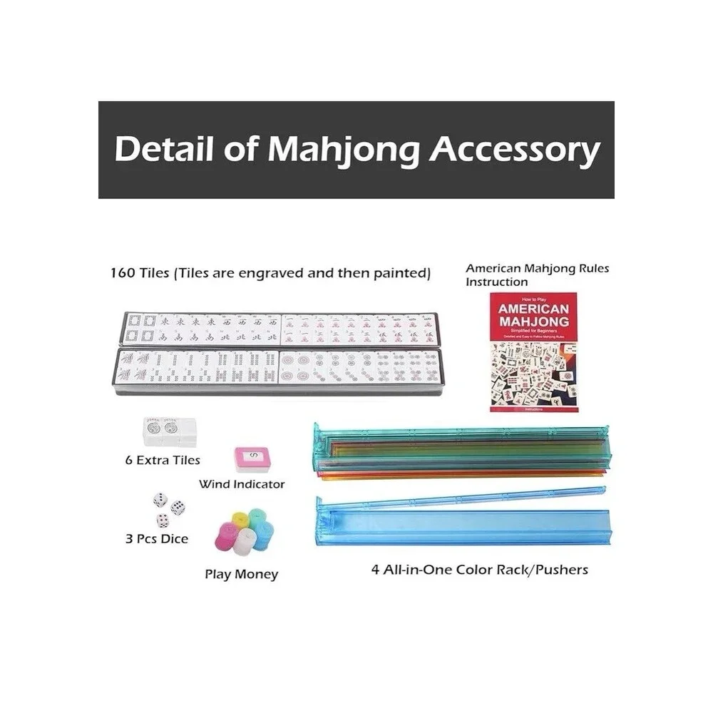 166 Black American Printed Mahjong Game Set with Carrying Bag and Accessories,1.